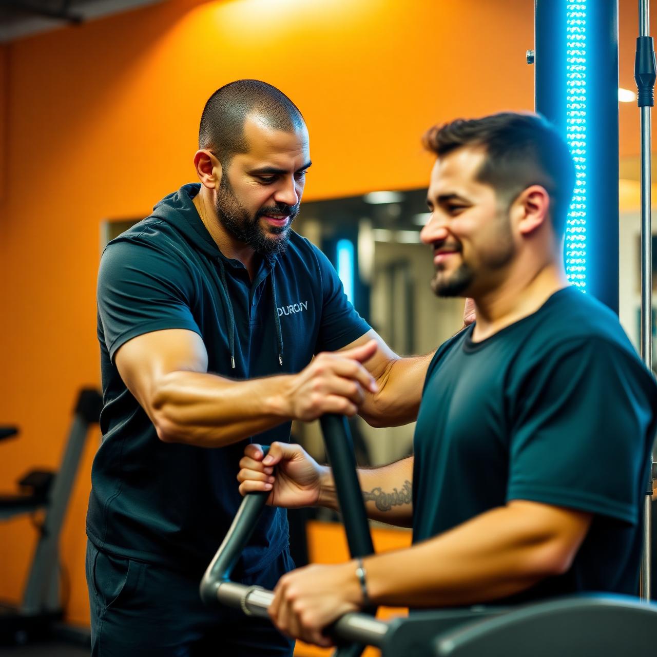 Equipe Life Fitness acompanhando aluno