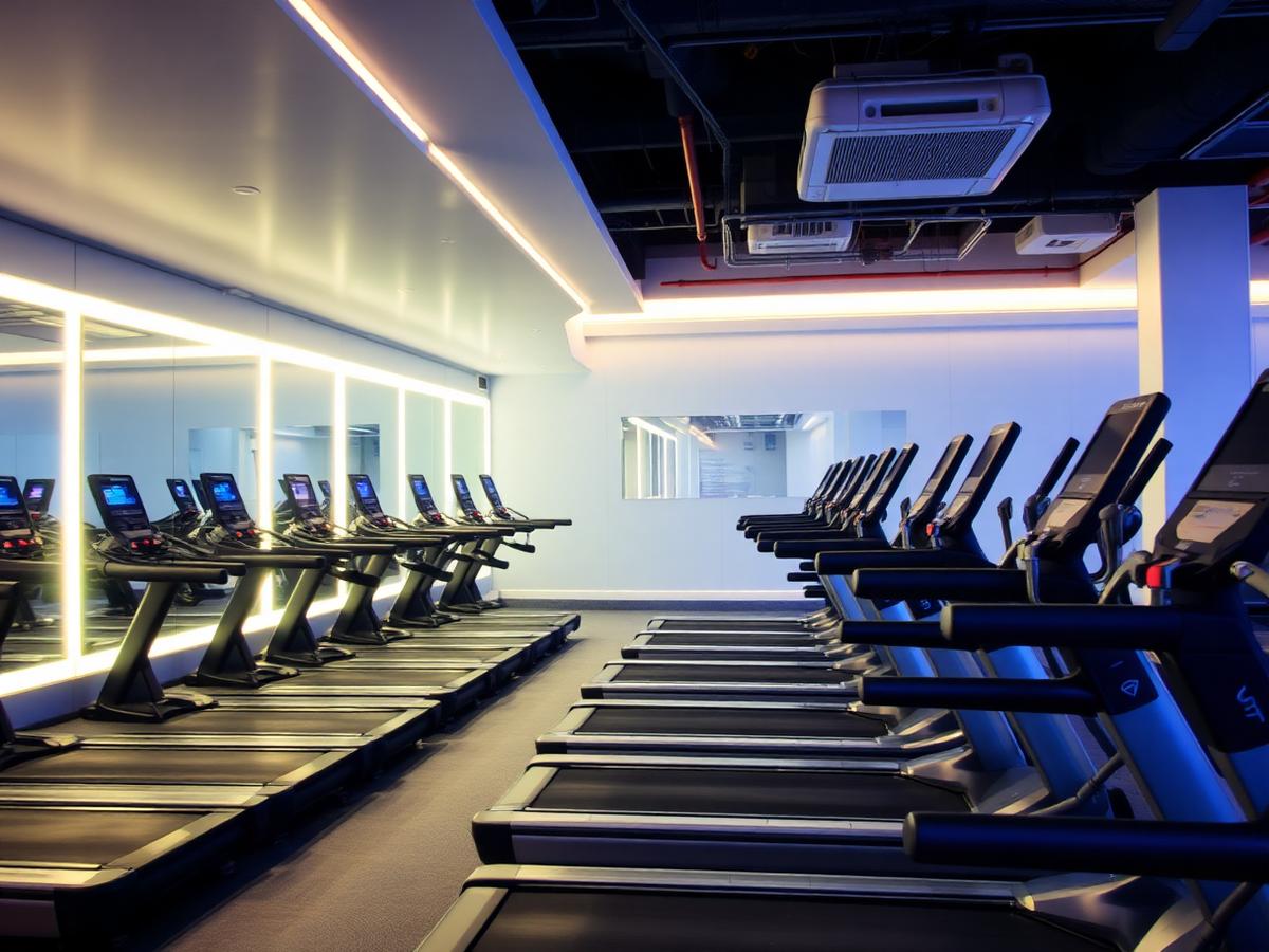 Sala de cardio com esteiras